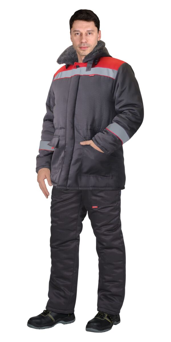 Куртка СИРИУС-БРИГАДИР мех. ворот, темно-серая с красным и СОП Артикул: 139205