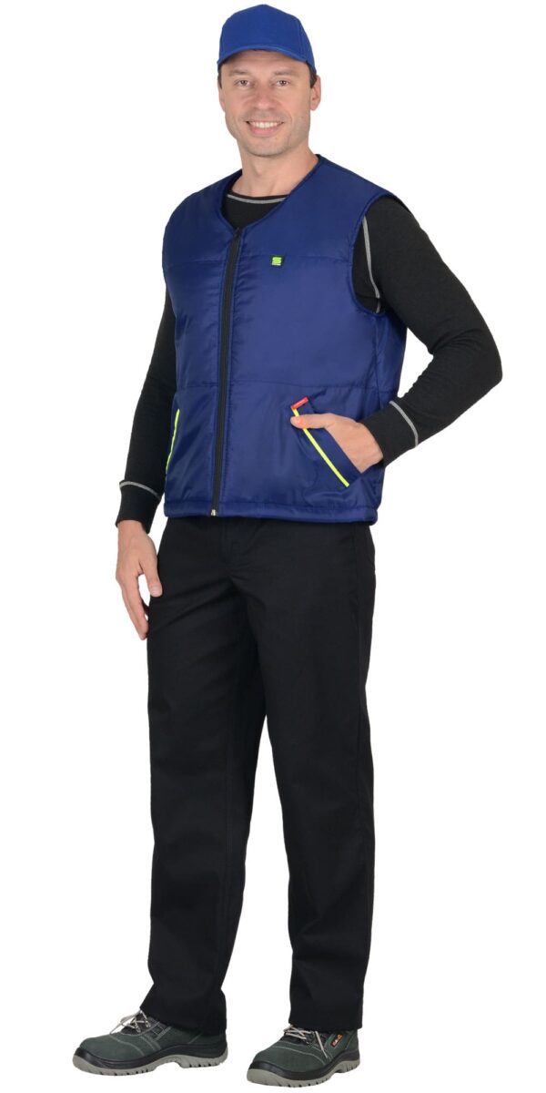утепленный рабочий жилет синего цвета