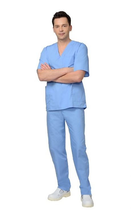 Медицинский костюм хирурга универсальный: блуза, брюки голубой (СТ) Артикул: 02255