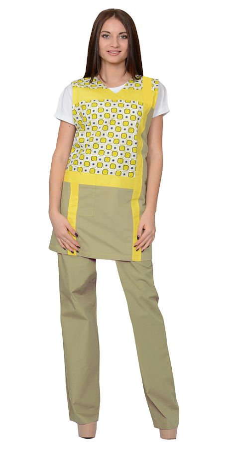 Комплект "СИРИУС-ГАЛАТЕЯ" женский: фартук, брюки оливковый с желтым Артикул: 04040