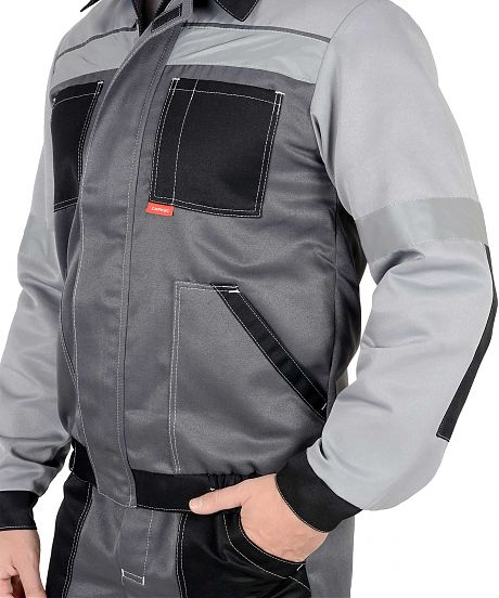 Костюм "СИРИУС-Лигор" куртка, брюки (серый+черный).Плотность 210.Арт. 103769