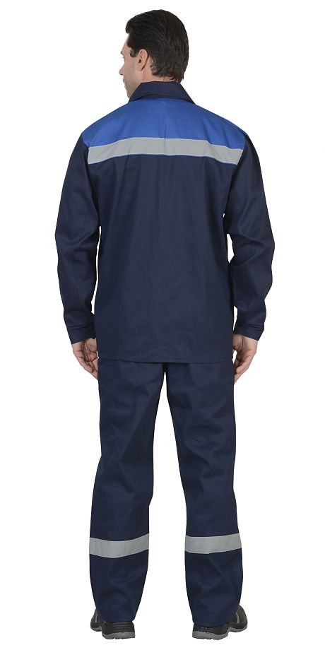 Костюм "СИРИУС-ПРОИЗВОДСТВЕННИК" :100% хб куртка, брюки синий с васильковым с СОП.Плотность 210