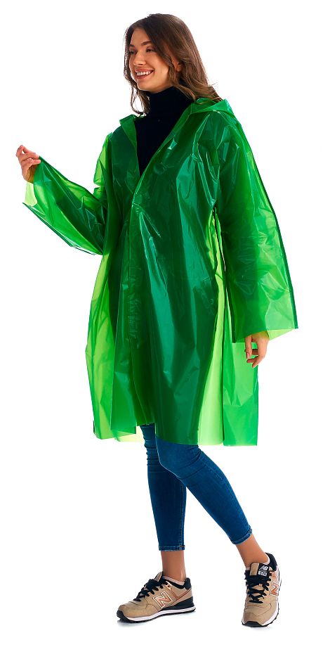 Плащ-дождевик "Сириус-Люкс" на липучке ПВД 80 мкр. зеленый, пропаянные швы (х50)