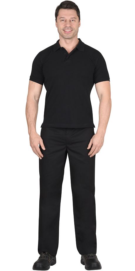 Рубашка-поло короткие рукава черная, рукав с манжетом, пл. 180 г/кв.м. Артикул: 113639