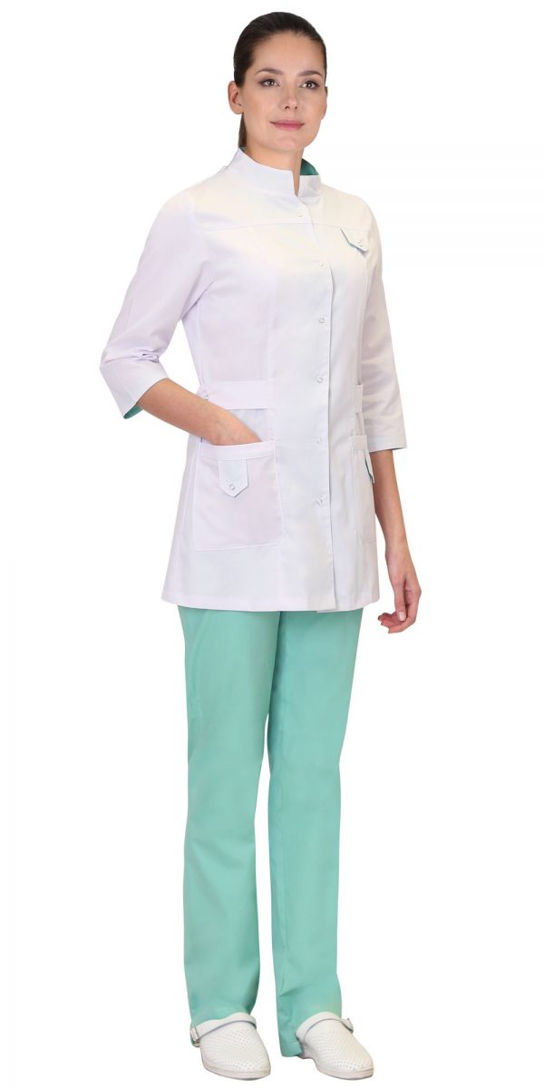 Mедицинский костюм “СИРИУС-ВЕРОНА” женский белый с мятным Артикул: 123424