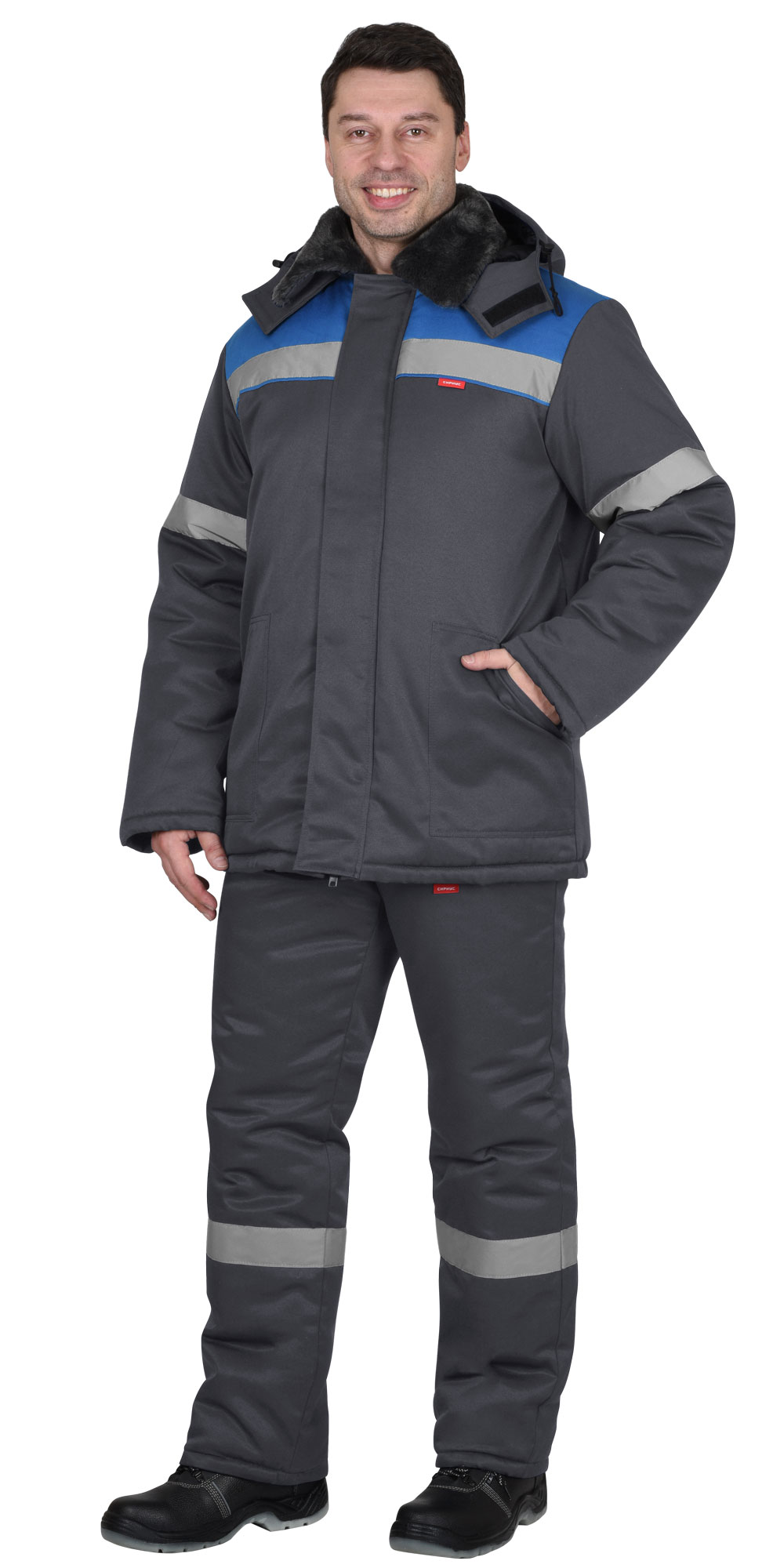 Костюм "СИРИУС-Рост-Арктика" куртка, брюки, т.серый с васильковым и СОП 50 мм Артикул: 126362