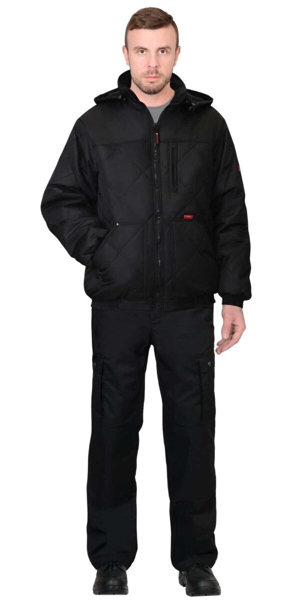 Куртка "СИРИУС-ПРАГА-Люкс" короткая с капюшоном, черная арт. 121399