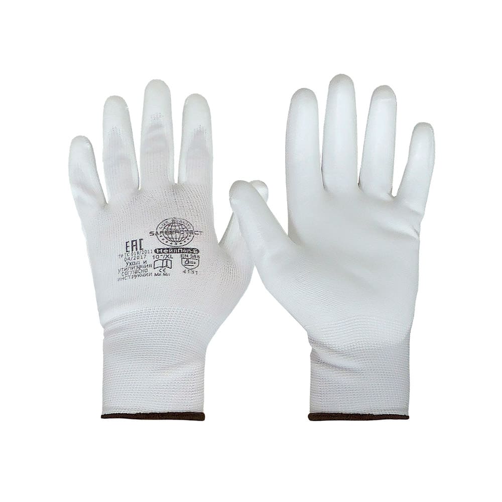 Перчатки Safeprotect НейпПол-Б (нейлон+полиуретан, белый) Артикул: 03054