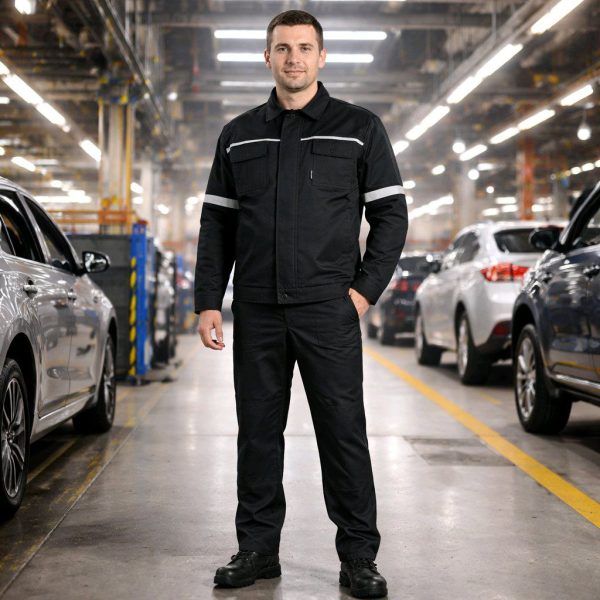 Костюм мужской "Техник", куртка с полукомбинезоном, цв. черный, СОП. РБ