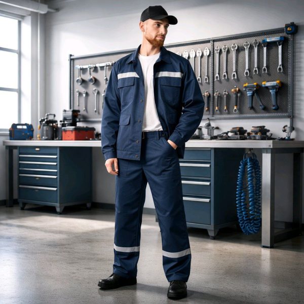 Костюм рабочий «Заряд-1» куртка c брюками, 45% хб 55% пэ, темно-синий с СОП. Пл. 220 гр/м2. РБ